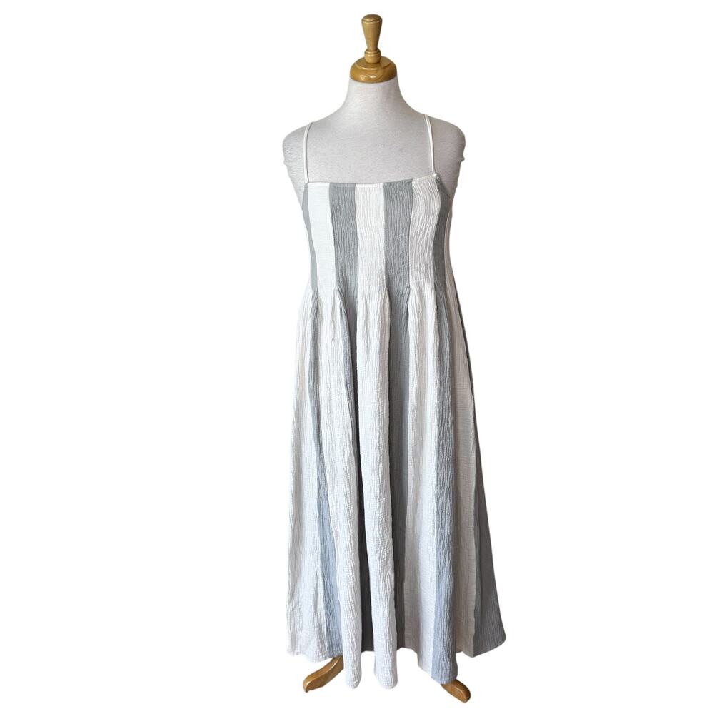 SOLAI The Label 100% Cotton Cannes Pintuck Striped Gauzy Midi Dress Size Large